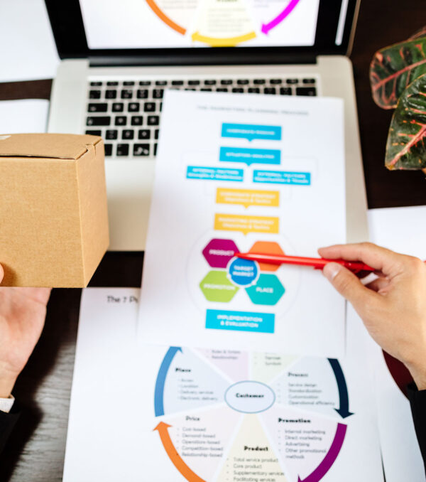 product marketing manager making marketing strategy for new product product marketing manager making marketing strategy for new product. Manager holding new product and developing new marketing strategy plan for customers.